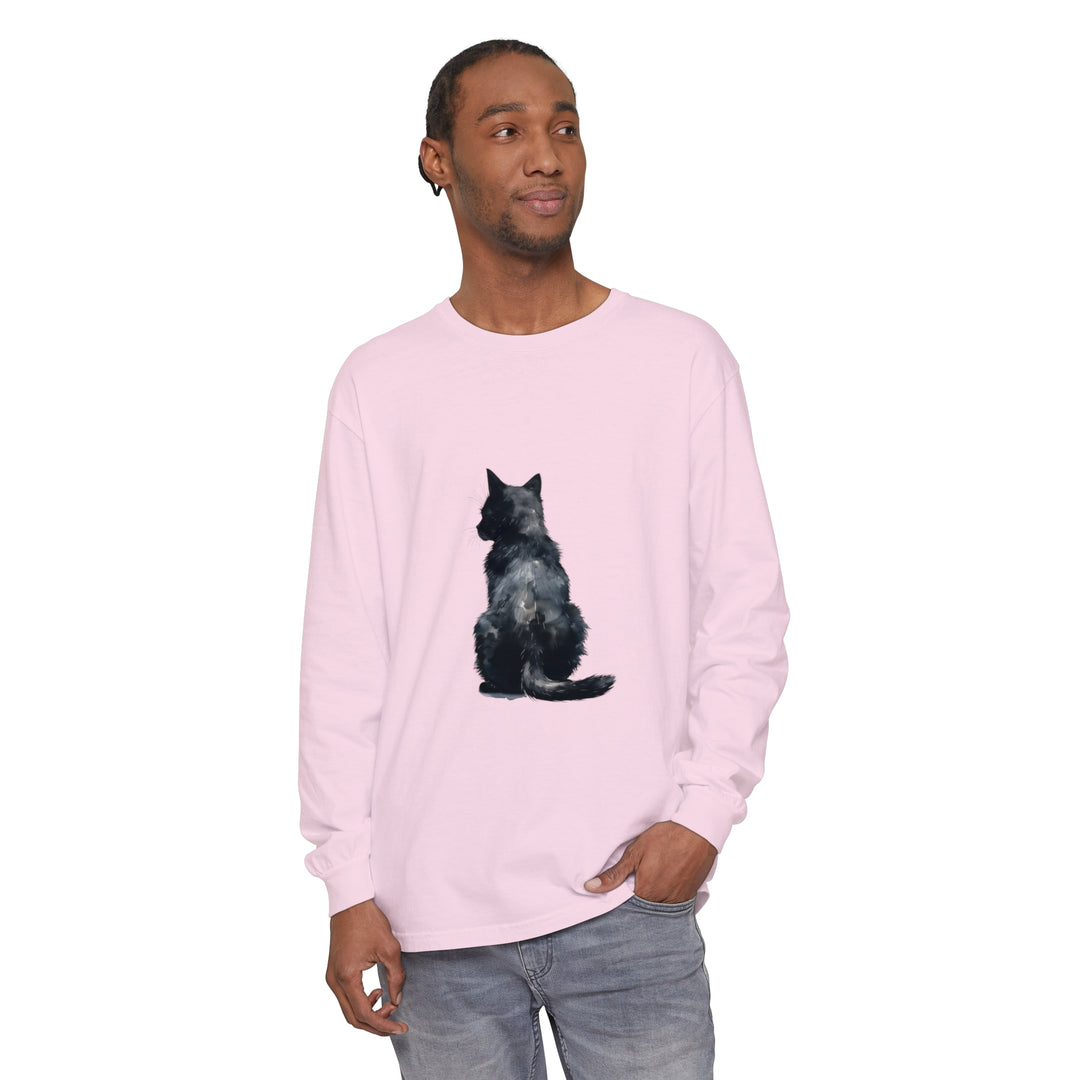 Black Cat Watercolor Long Sleeve T-Shirt with unique and artistic design