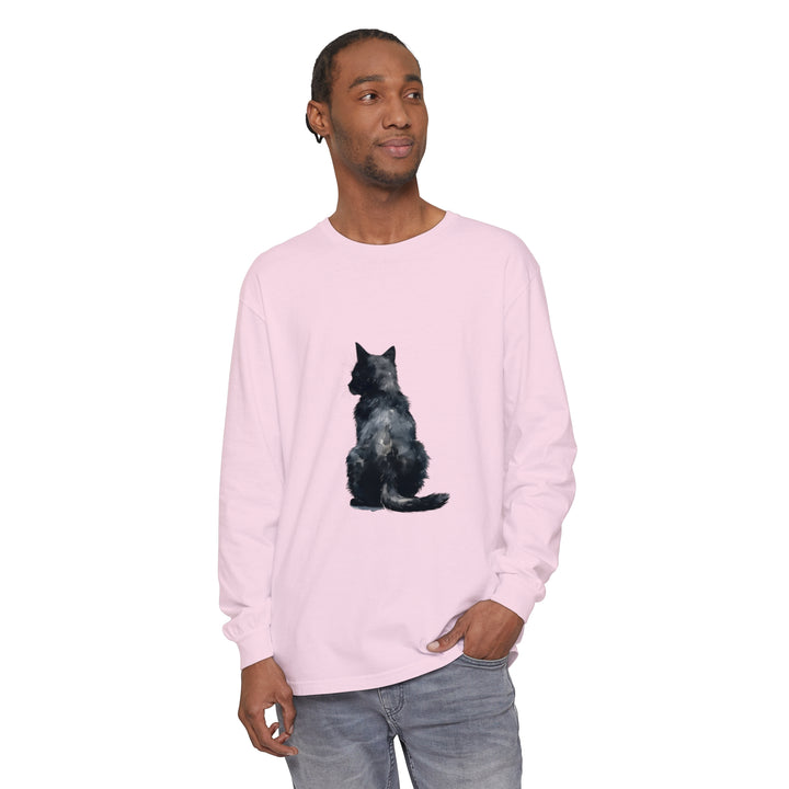 Black Cat Watercolor Long Sleeve T-Shirt with unique and artistic design