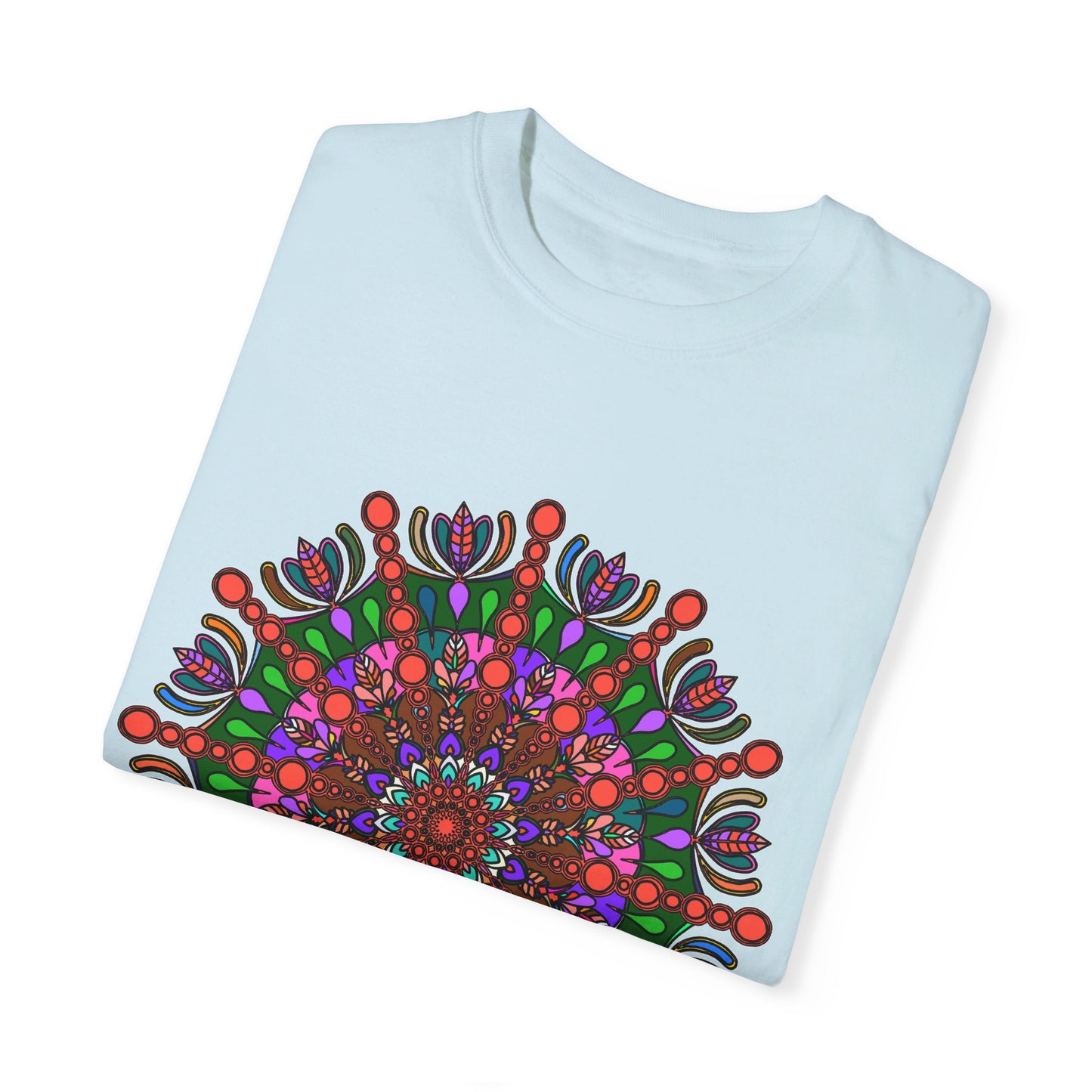 Unisex Mandala T-Shirt made of 100% Ring-Spun Cotton, hand-drawn mandala art, garment-dyed for extra comfort