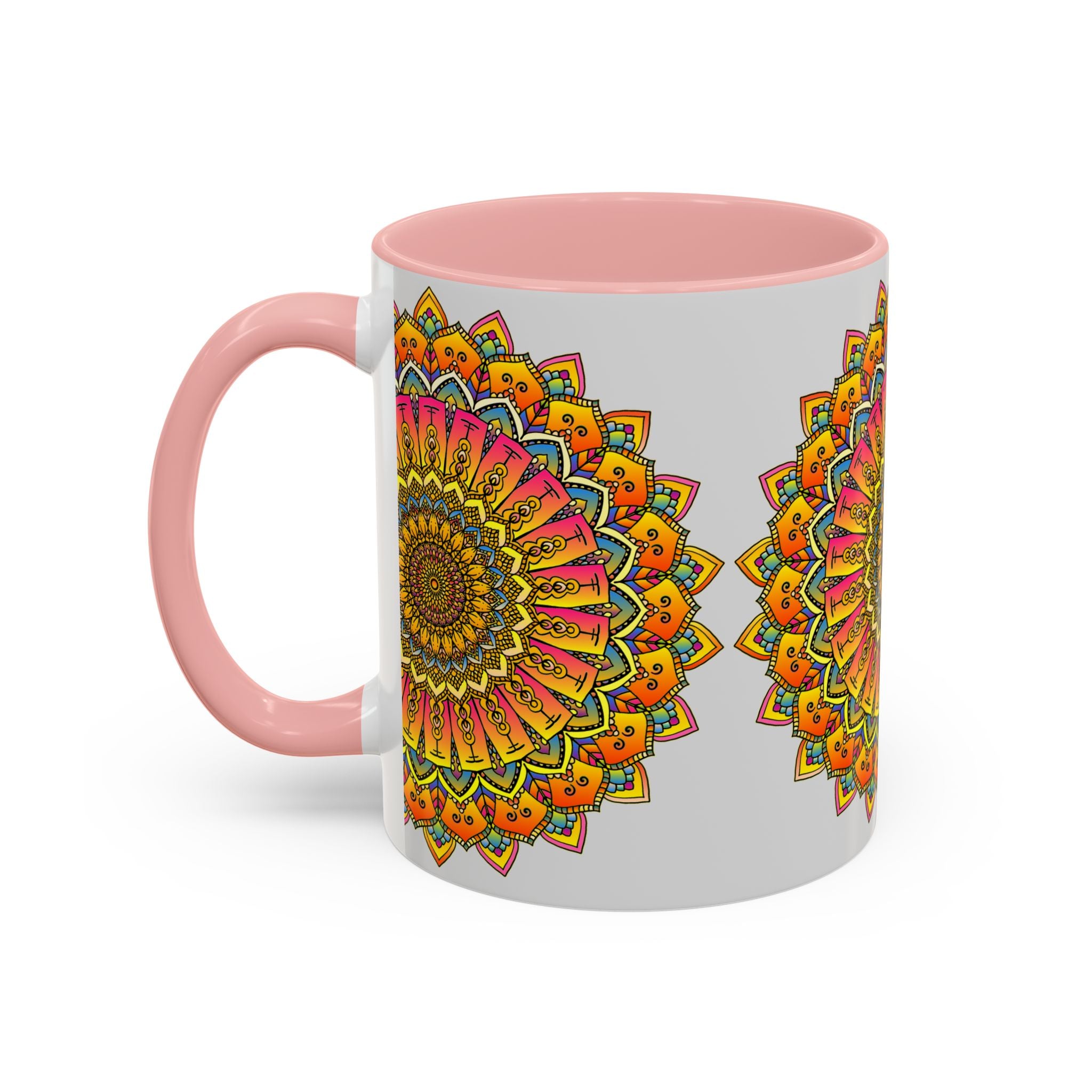 Colorful floral mandala art mug with intricate design and vibrant colors