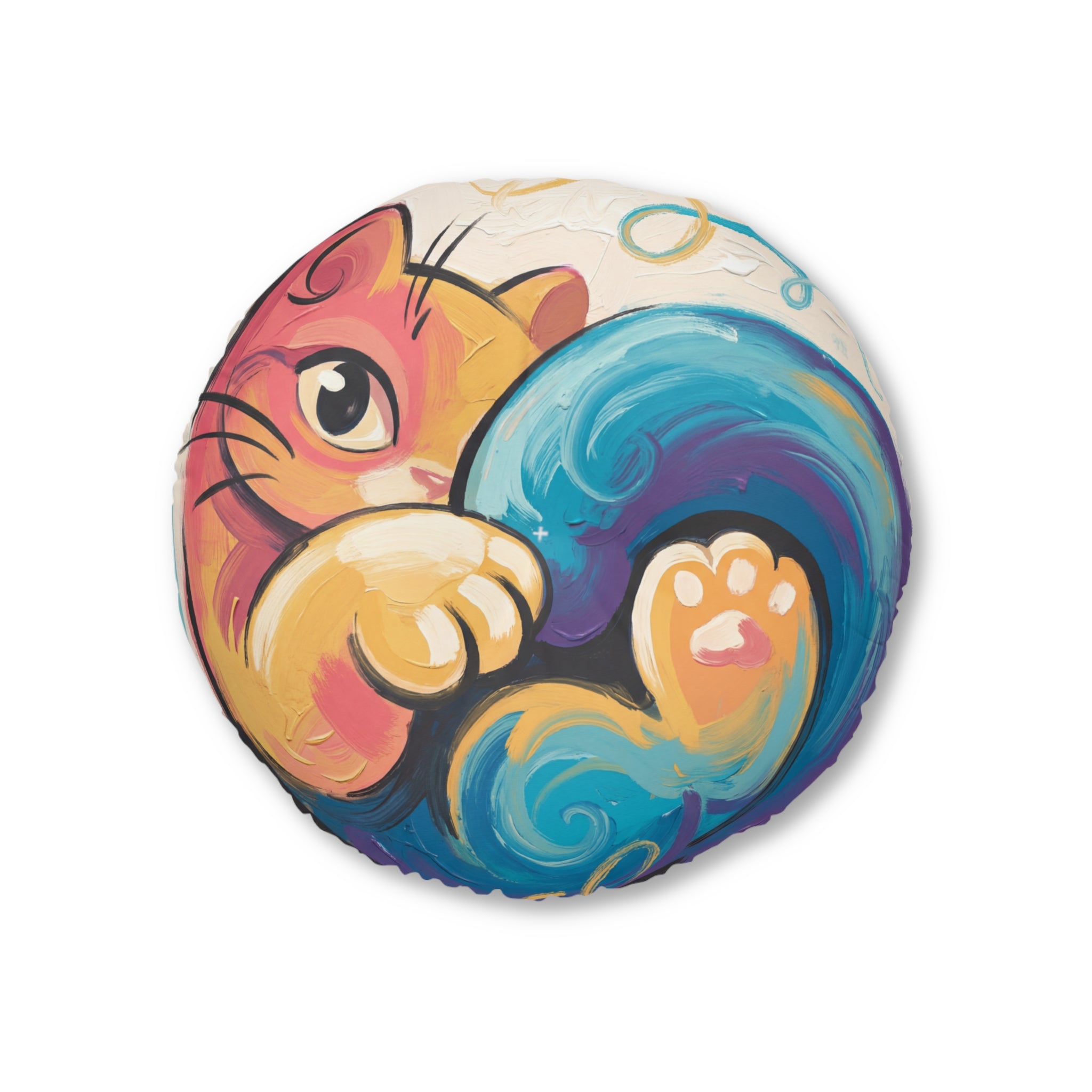 Curled Cat Hug Round Floor Pillow
