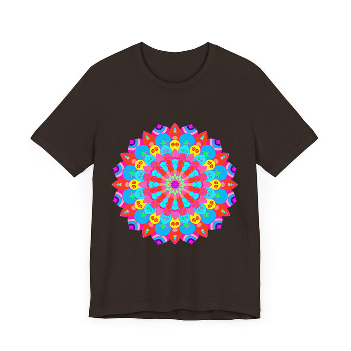 Vibrant and intricate mandala design T-shirt with psychedelic colors and patterns