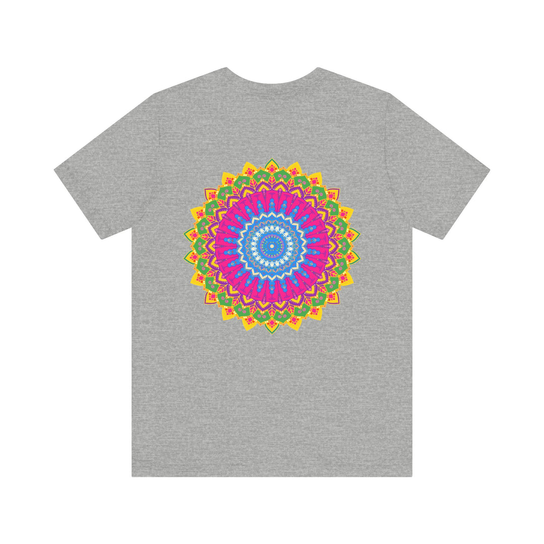 Vibrant mandala t-shirt featuring intricate design, symbolizing spiritual peace and harmony, perfect for meditation and yoga practice