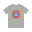 Vibrant mandala t-shirt featuring intricate design, symbolizing spiritual peace and harmony, perfect for meditation and yoga practice