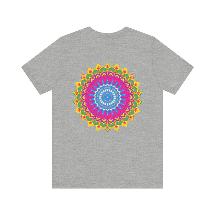 Vibrant mandala t-shirt featuring intricate design, symbolizing spiritual peace and harmony, perfect for meditation and yoga practice