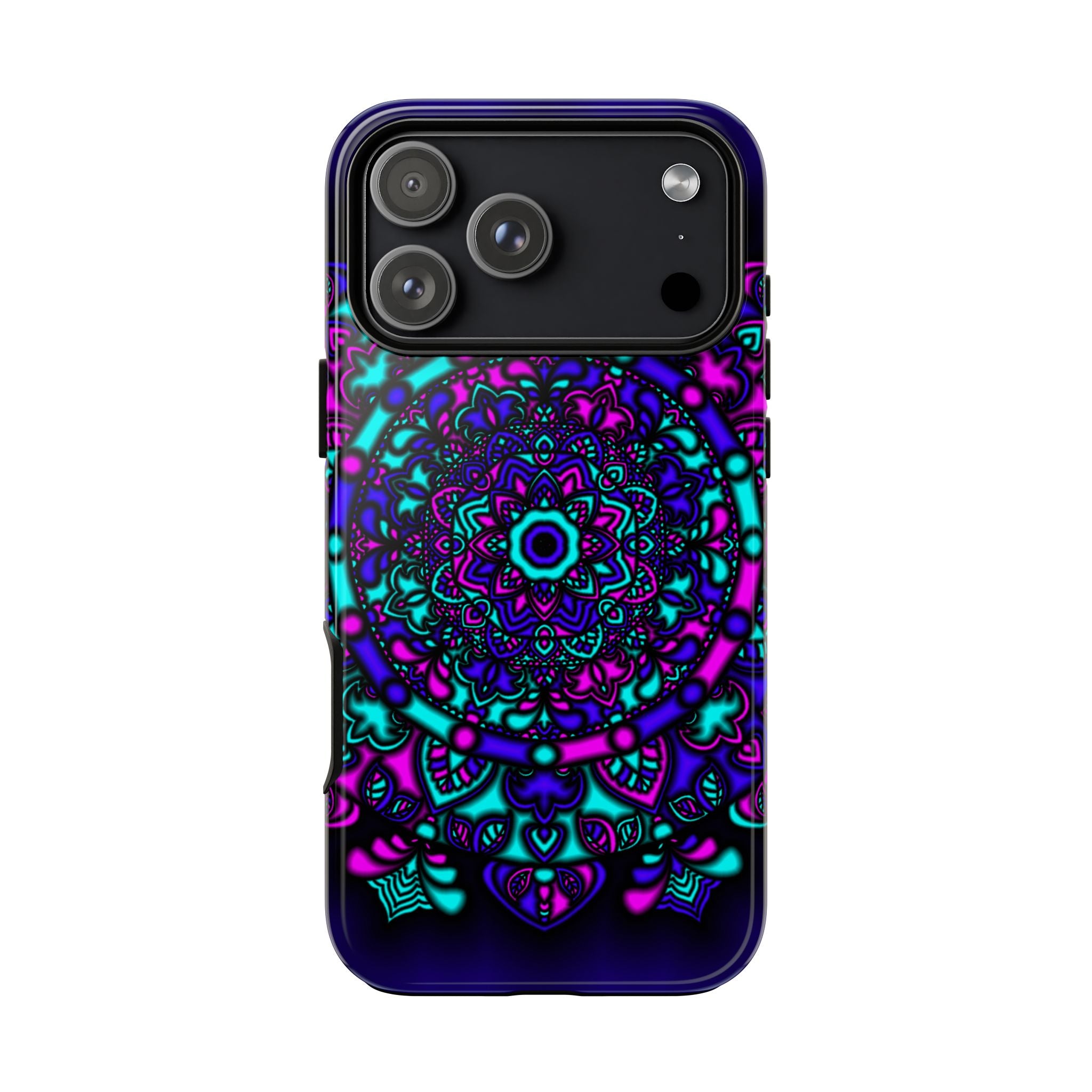 Mandala Neon Phone Case — Purple & Teal Protective Tough Case