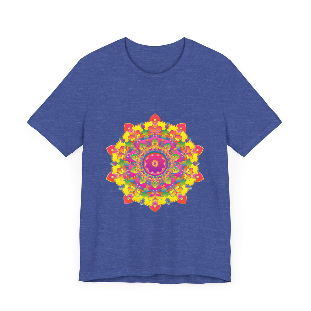 Vibrant Mandala Tee with Colorful Floral Design - Beautiful, eye-catching shirt featuring intricate mandala patterns and floral motifs in a variety of bright, bold colors