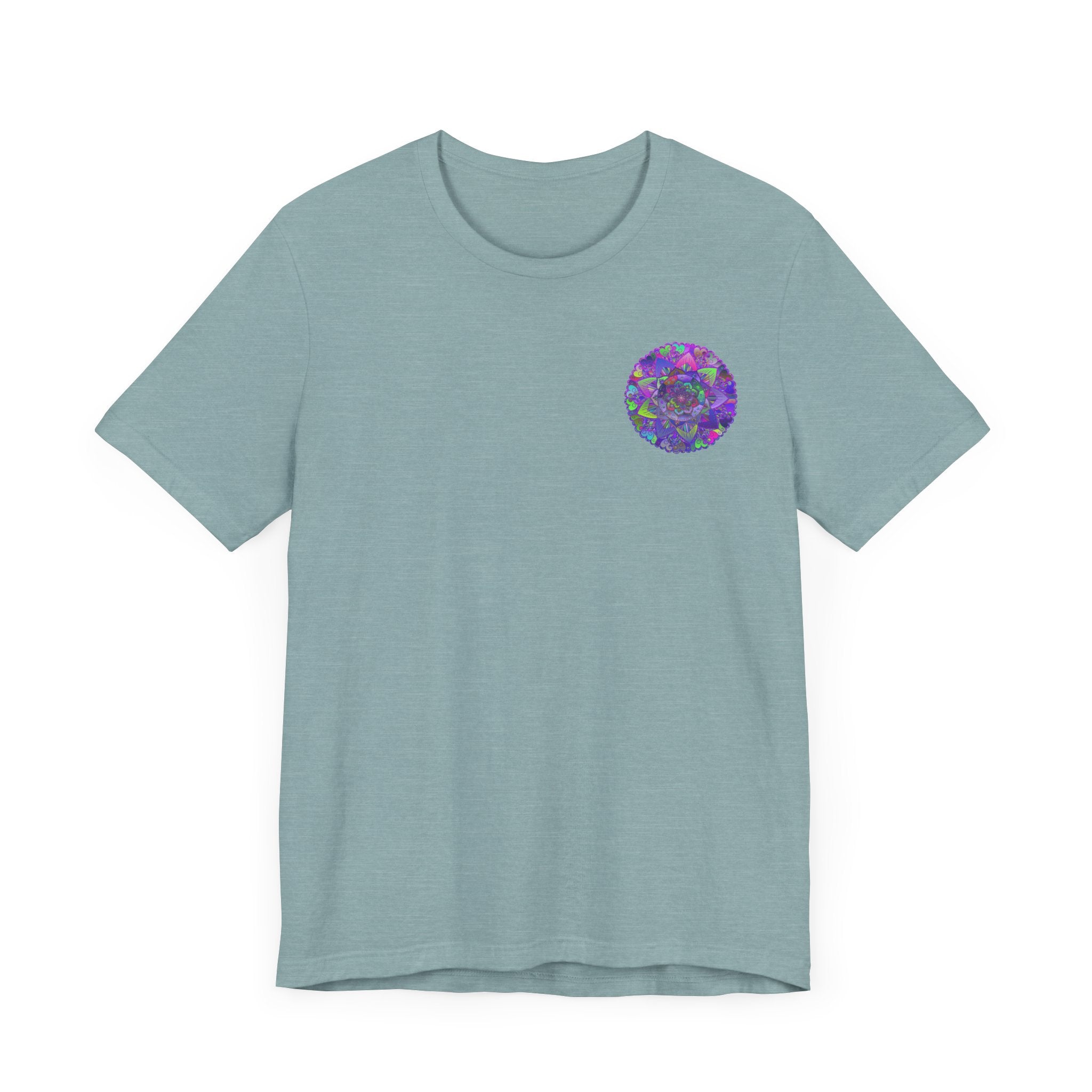 Beautiful vibrant mandala tee with intricate spiritual design for peace and harmony