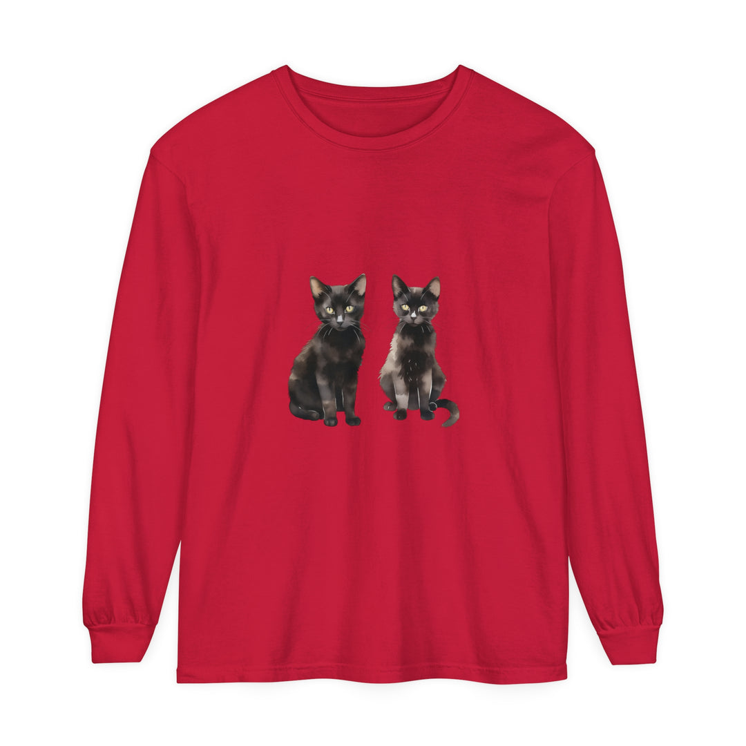 Beautiful watercolor art of a black cat on a long sleeve t-shirt