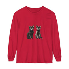 Beautiful watercolor art of a black cat on a long sleeve t-shirt