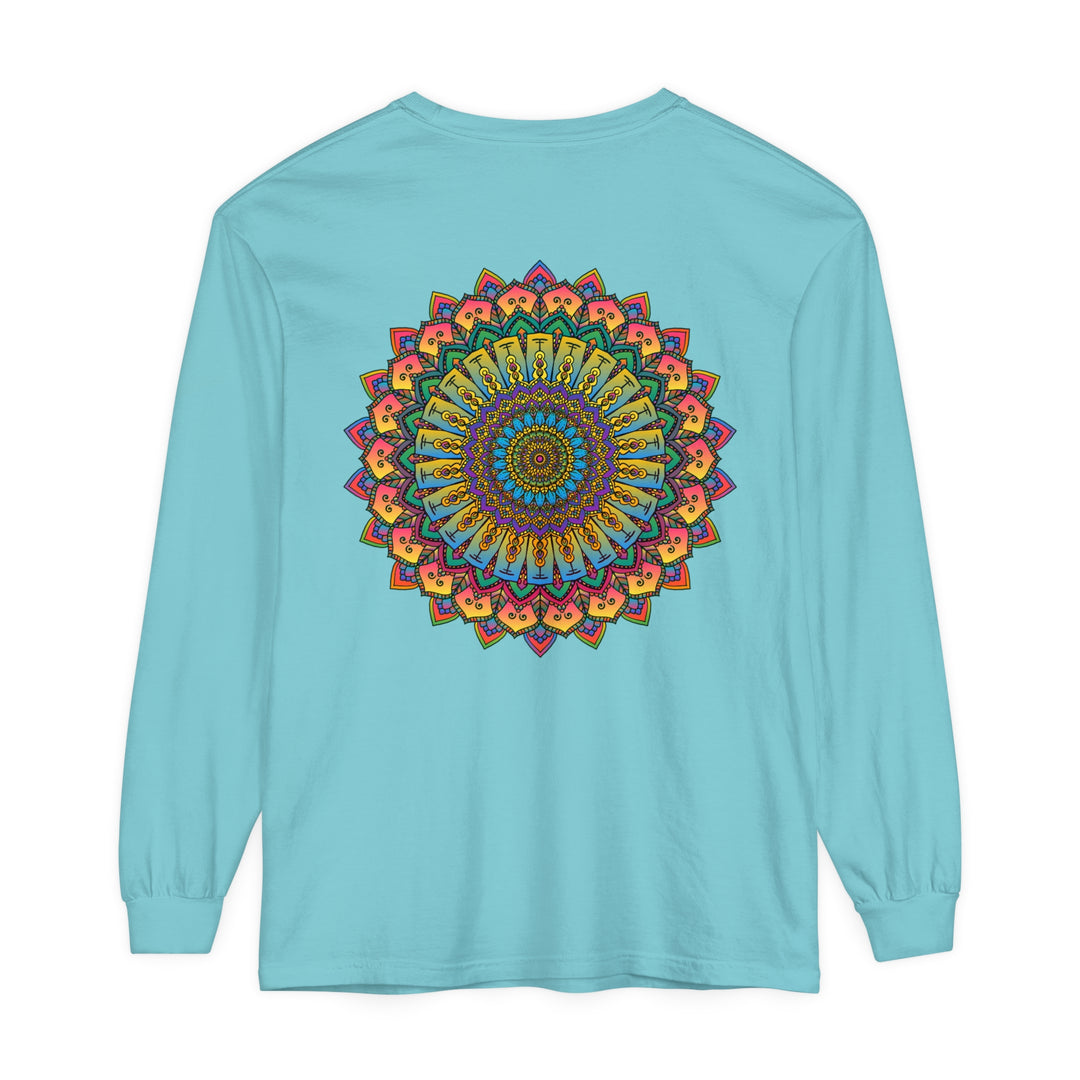 Intricate Mandala Unisex Long Sleeve T-Shirt in vibrant colors and intricate design