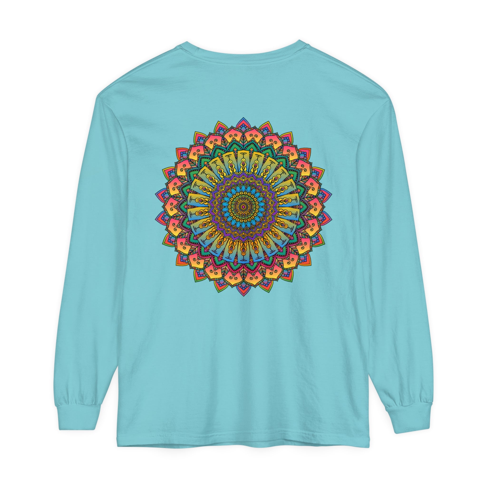 Intricate Mandala Unisex Long Sleeve T-Shirt in vibrant colors and intricate design