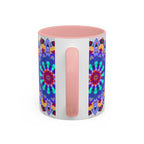 Artistic mandala art mug featuring a colorful and symmetrical design