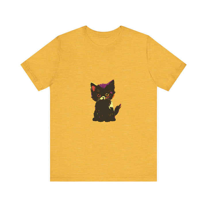 Neon Black Cat Mystery T-Shirt with colorful neon cat graphic design