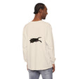 A cozy unisex long sleeve t-shirt featuring a sleeping black cat design