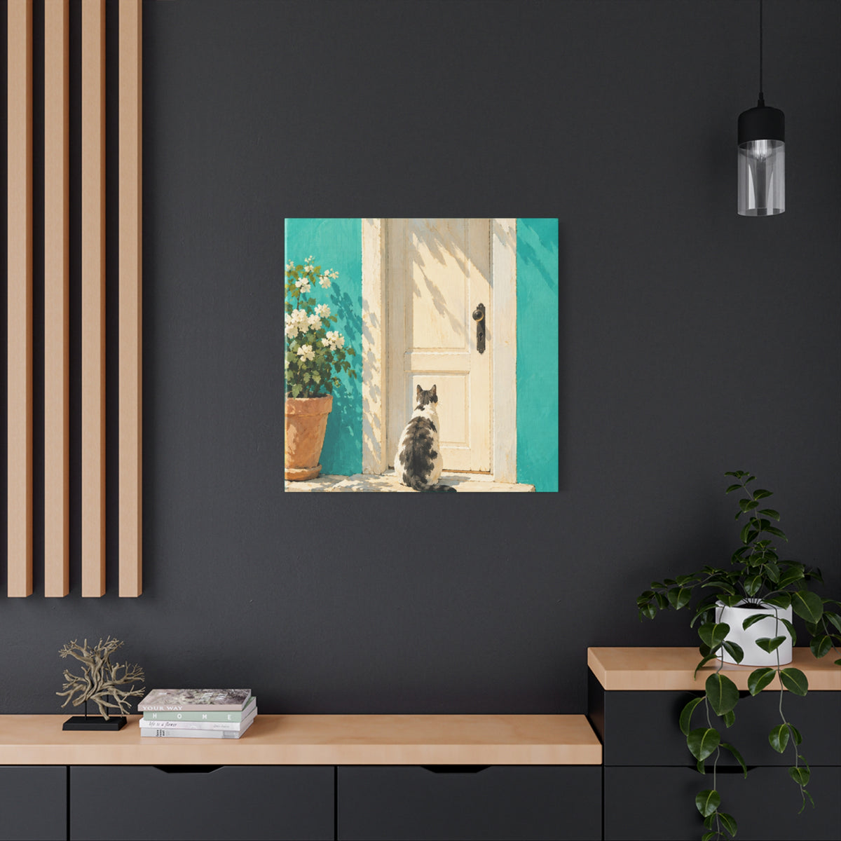 Sunlit Doorway Cat Canvas Wall Art