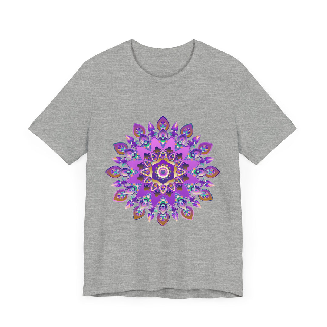 Beautiful purple and gold mandala tee featuring intricate spiritual art design