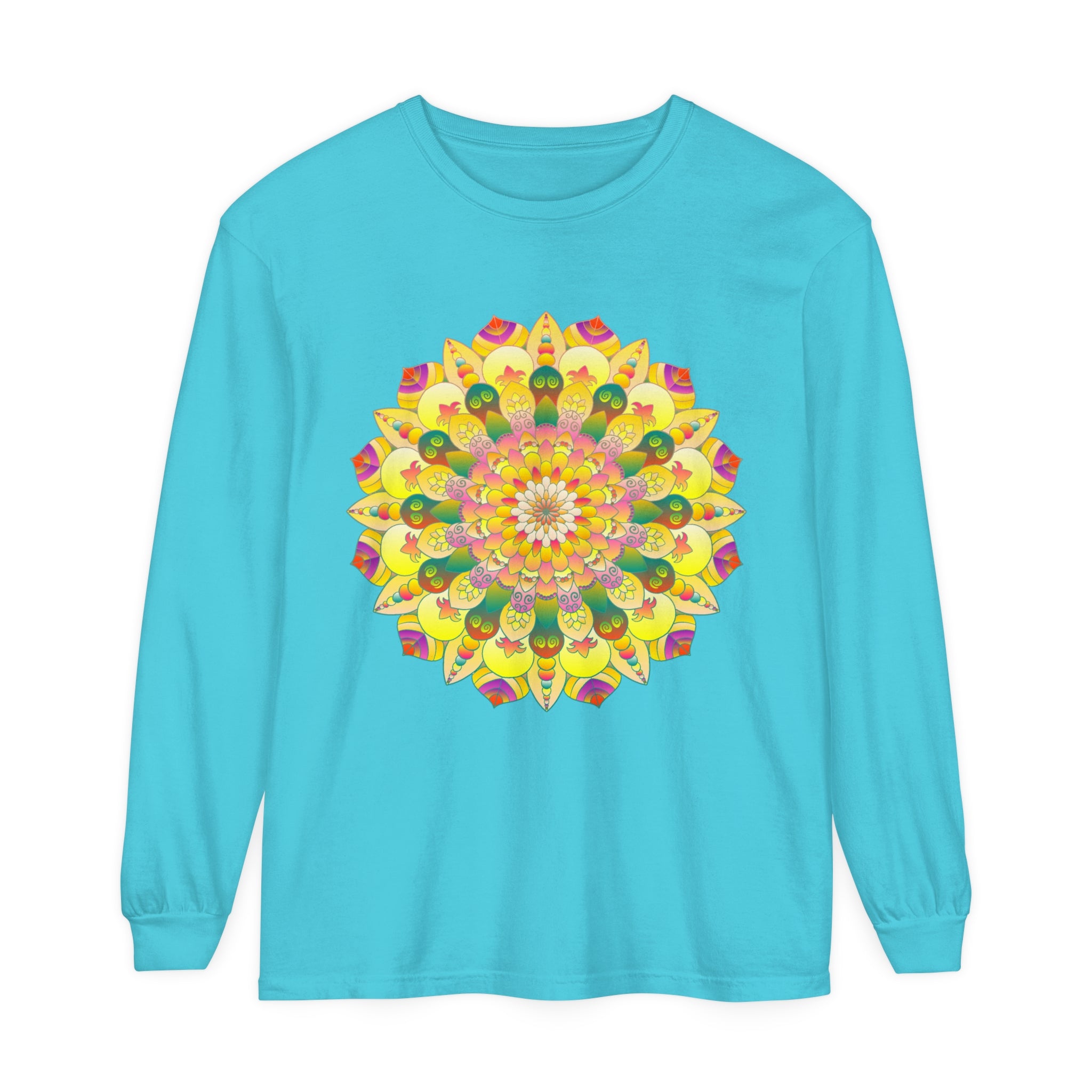 Colorful mandala design long sleeve unisex t-shirt for vibrant style