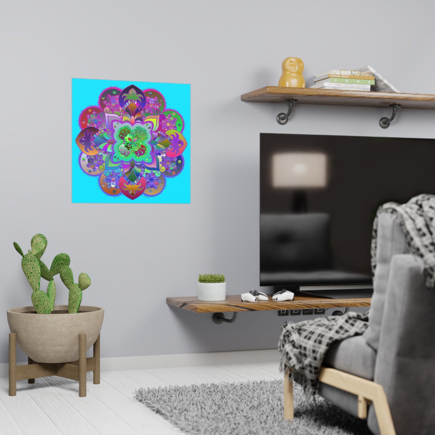 Square matte paper poster with hand-drawn mandala art in vibrant colors