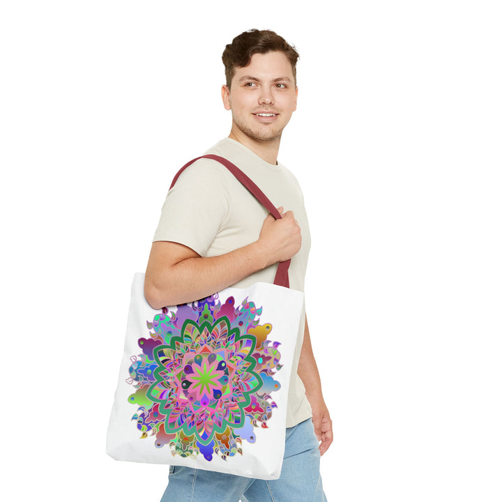 Colorful mandala tote bag made from lightweight and easy-care materials