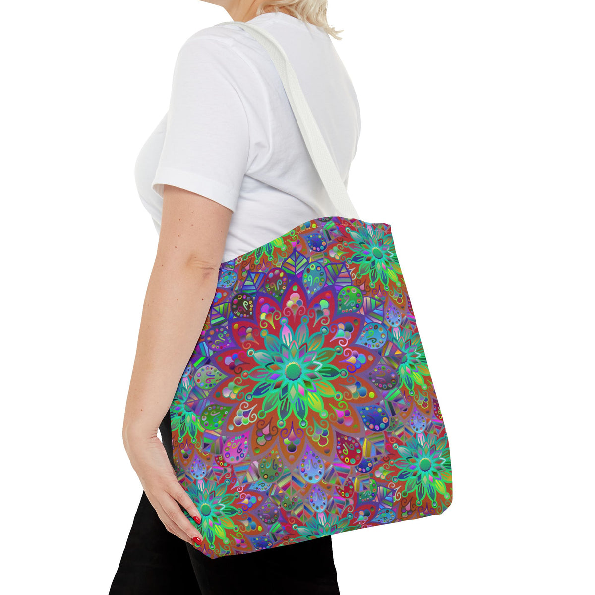 Psychedelic Mandala Tote Bag — Colorful Boho All-Over Print Tote