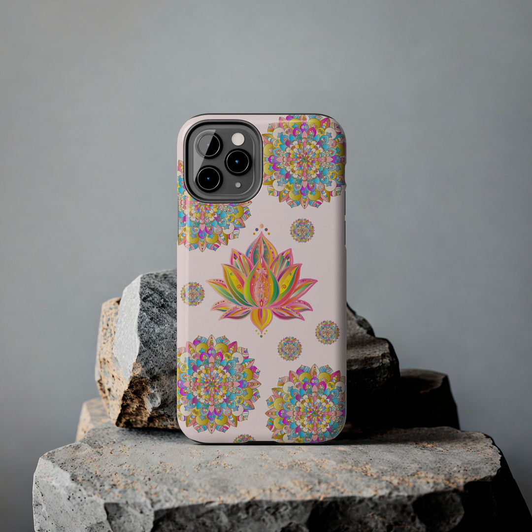 Light pink phone case featuring a beautiful lotus flower mandala design