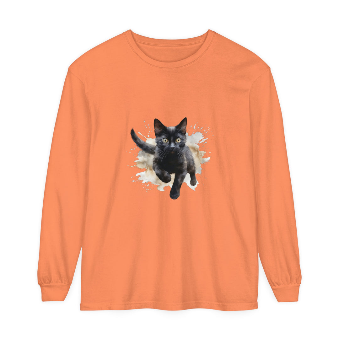 Black Cat Watercolor Splash T-Shirt featuring a vibrant, artistic feline design