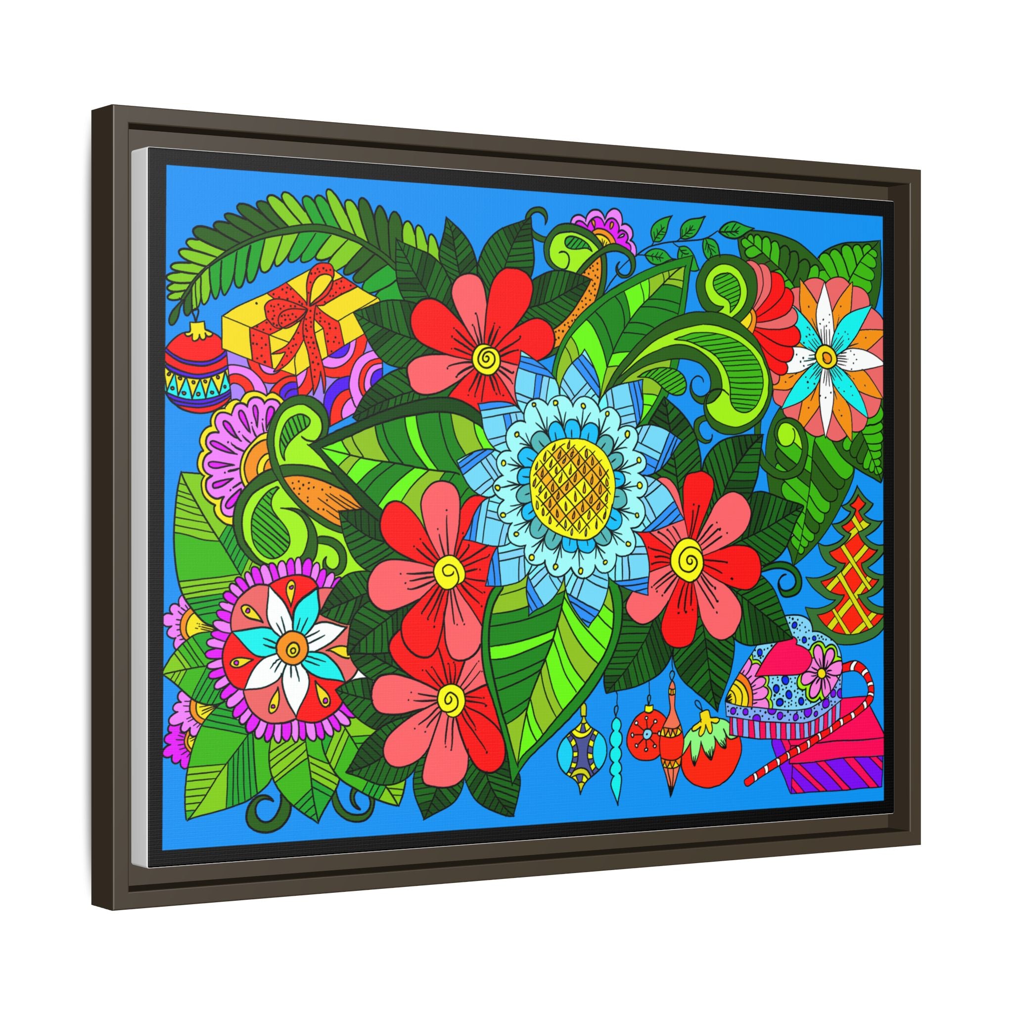 Handgefertigtes horizontales Poster mit Mandala-Design – Blumengekritzel