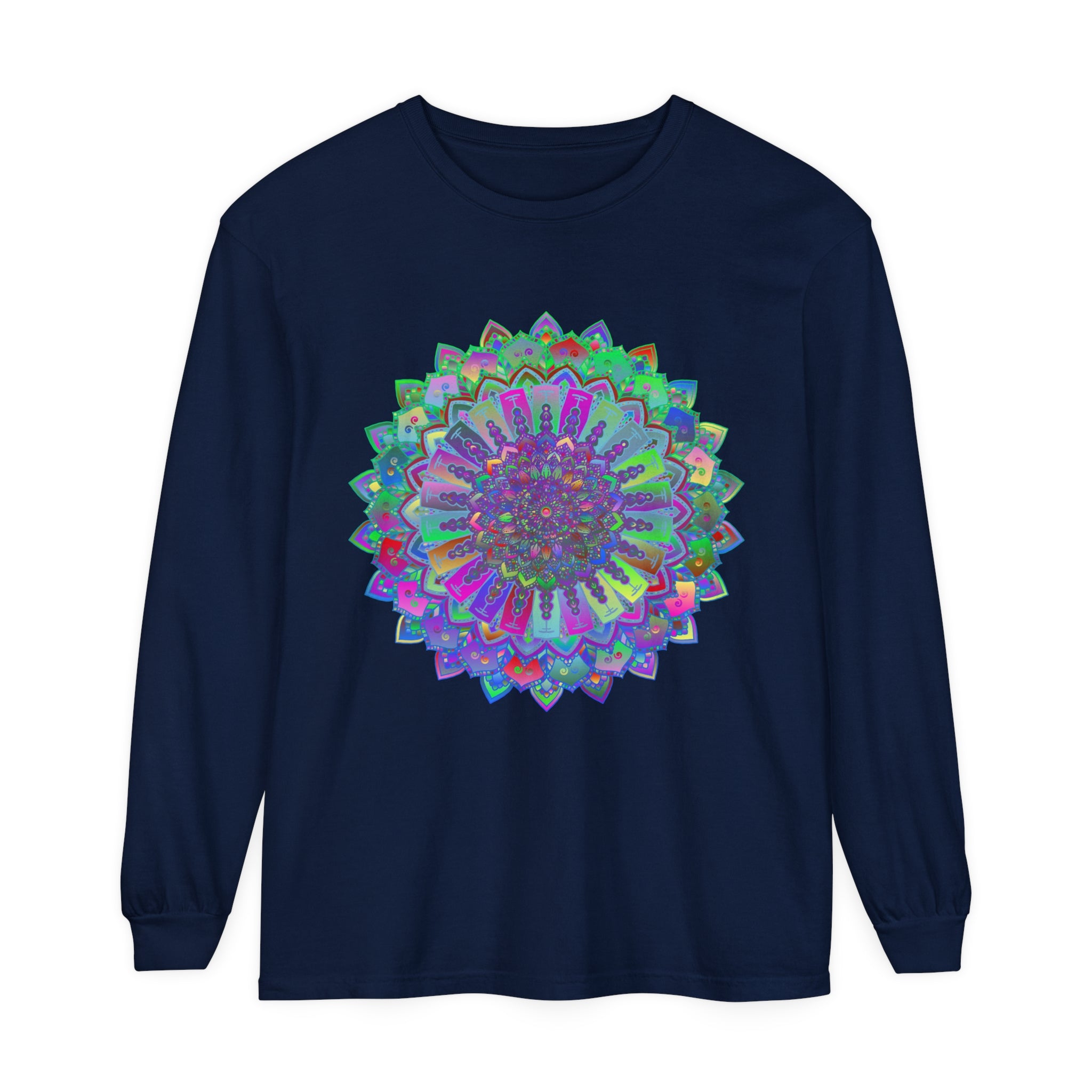 Colorful and detailed mandala design long sleeve t-shirt for women