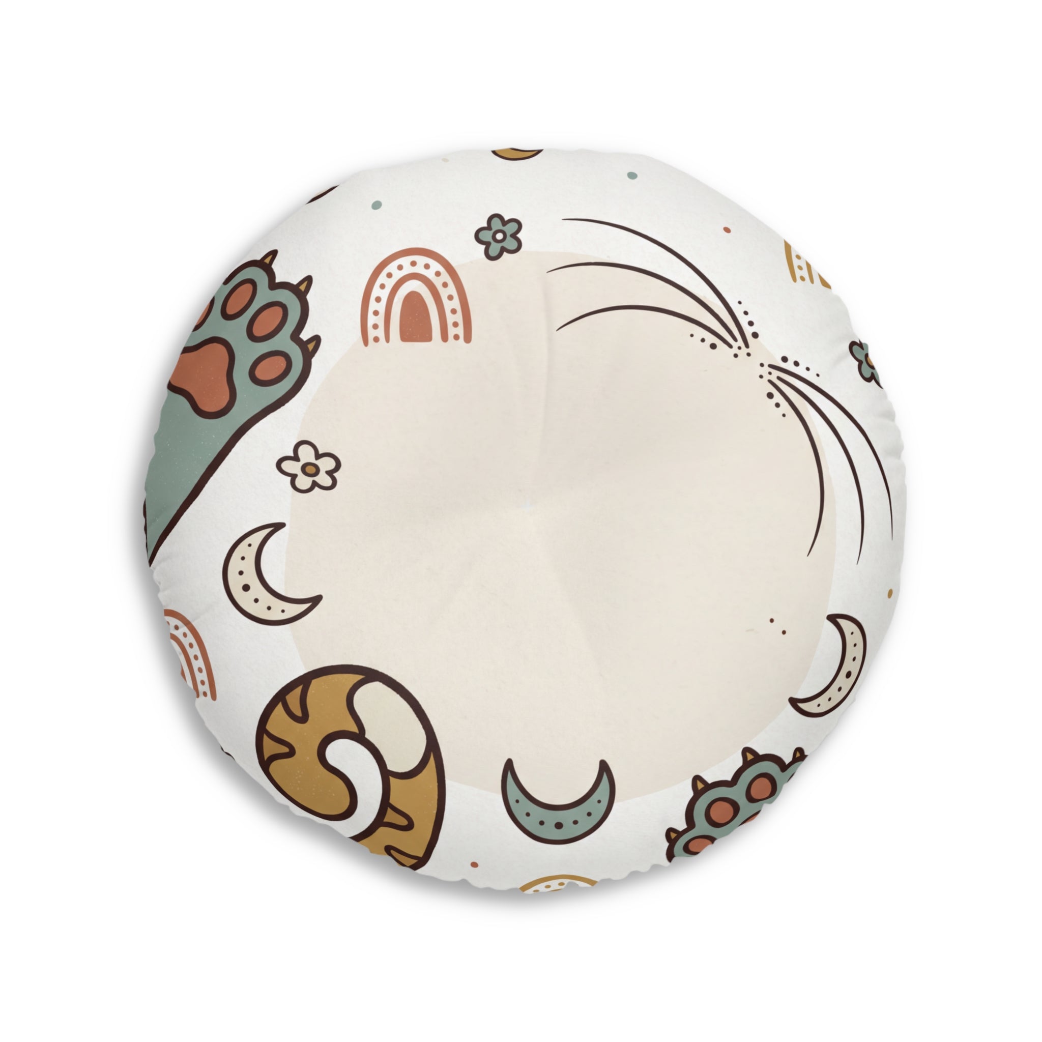 Curled Cat Boho Round Floor Pillow