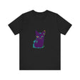 Colorful whimsical cat silhouette tee, perfect for cat lovers and animal enthusiasts