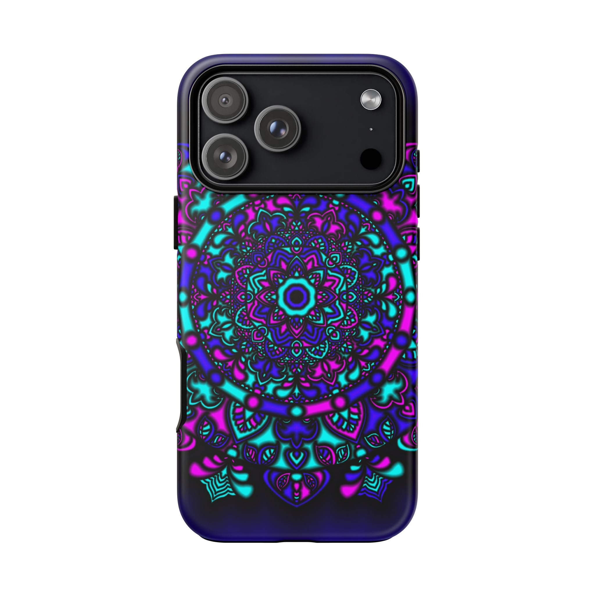 Mandala Neon Phone Case — Purple & Teal Protective Tough Case