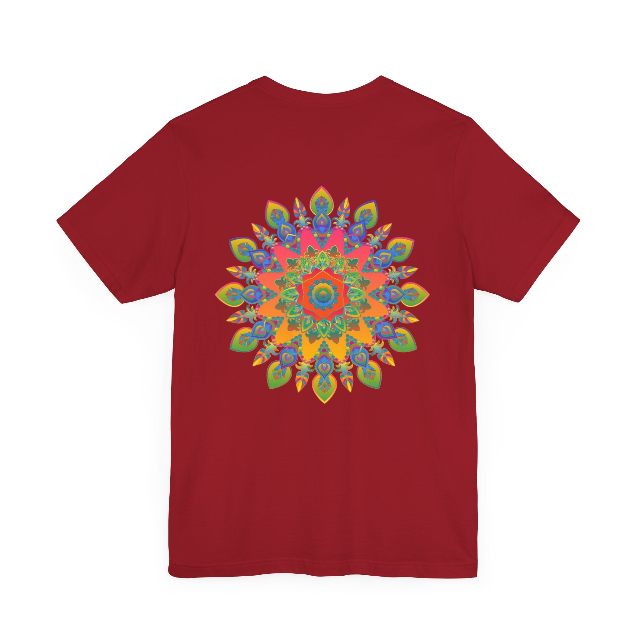 Colorful psychedelic mandala t-shirt with intricate design for spiritual peace and positive energy