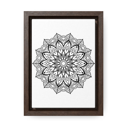 Beautiful handmade black and white mandala art on gallery canvas wraps, perfect for vertical framing