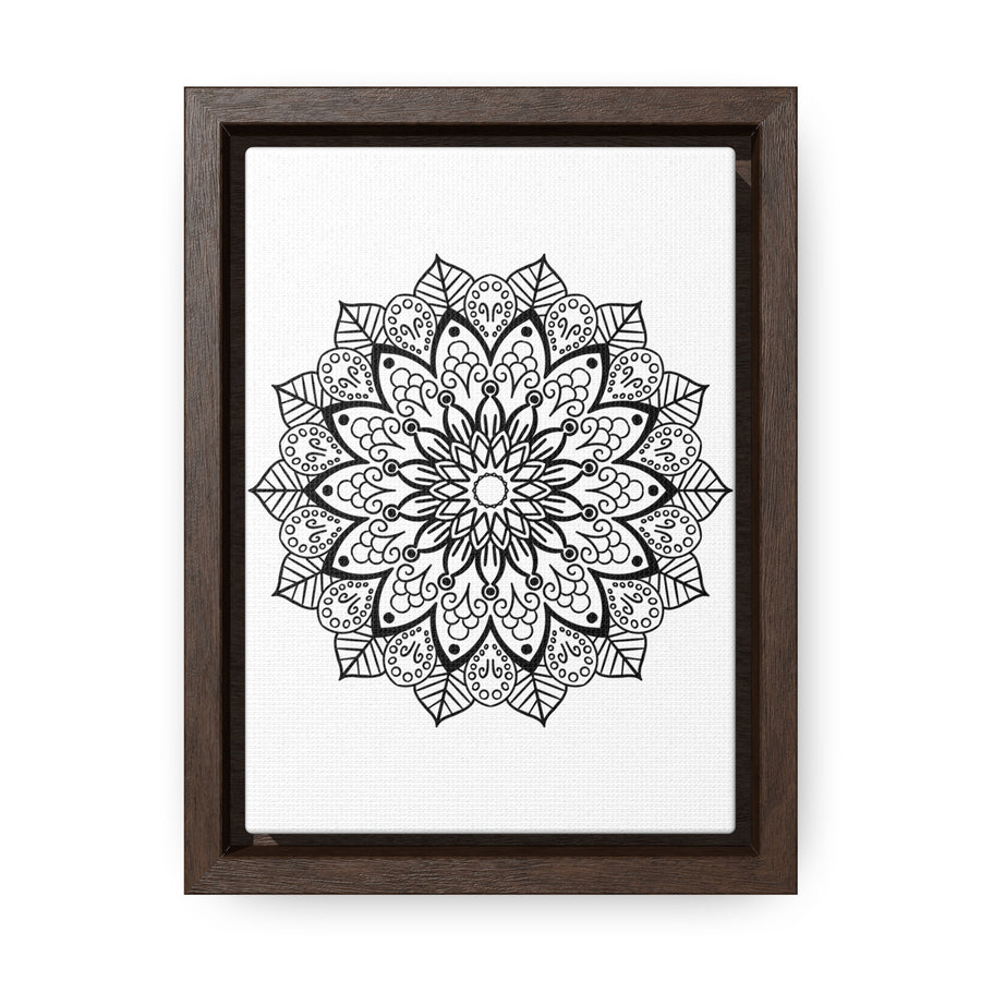 Beautiful handmade black and white mandala art on gallery canvas wraps, perfect for vertical framing
