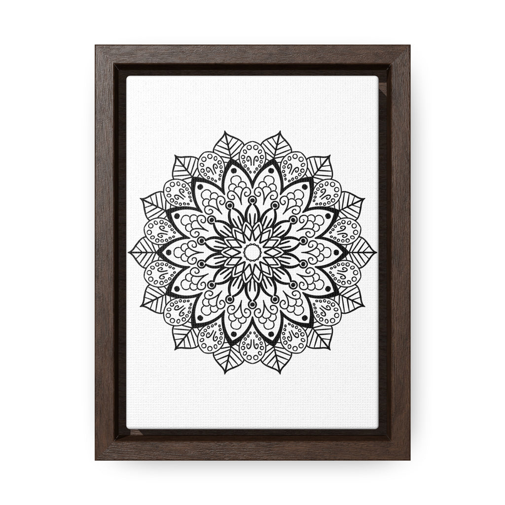 Beautiful handmade black and white mandala art on gallery canvas wraps, perfect for vertical framing