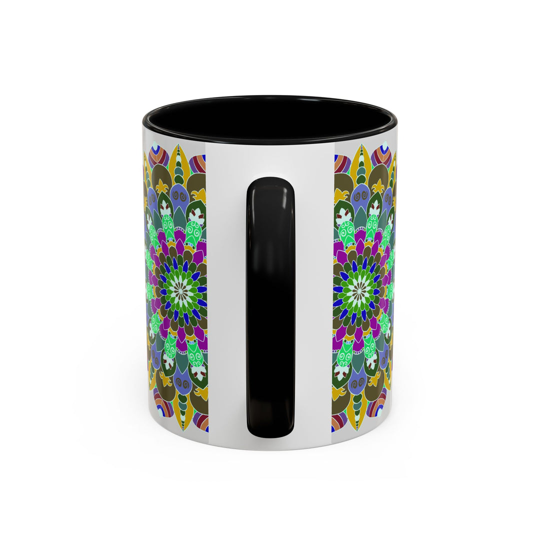 Beautiful mandala art mug in vibrant colors, creating a serene and calming aesthetic