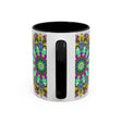 Beautiful mandala art mug in vibrant colors, creating a serene and calming aesthetic