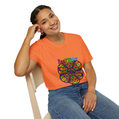 Colorful and intricate hand-drawn mandala art gift for sister unisex softstyle t-shirt