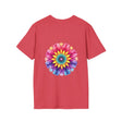 Colorful floral mandala design with inspirational quote on white t-shirt