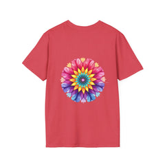 Colorful floral mandala design with inspirational quote on white t-shirt