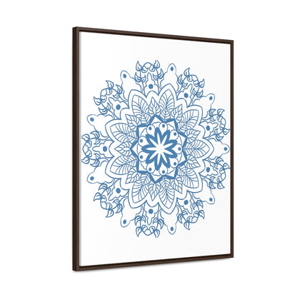 Beautiful steel blue handmade mandala design wall art on vertical gallery canvas wraps