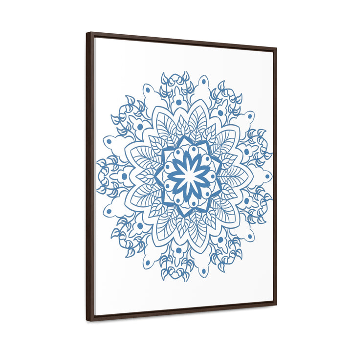 Beautiful steel blue handmade mandala design wall art on vertical gallery canvas wraps