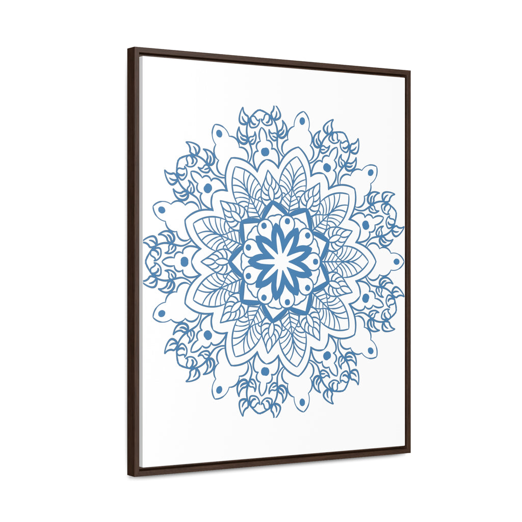 Beautiful steel blue handmade mandala design wall art on vertical gallery canvas wraps