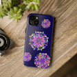 Hand-drawn purple mandala art phone case with durable and shock-absorbent design for stylish protection