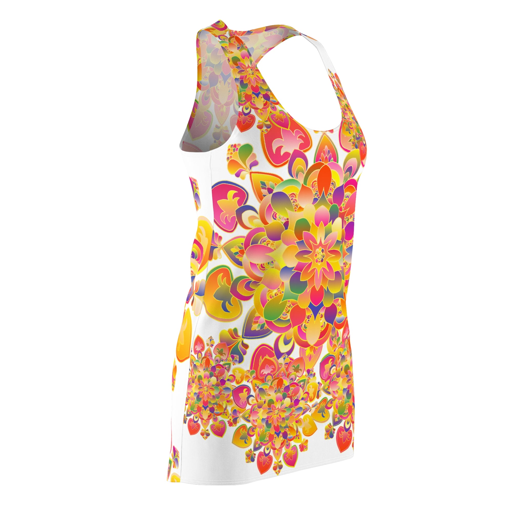 Abito con schiena incrociata e motivo caleidoscopio floreale — Mandala colorato AOP