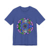 A vibrant and intricate mandala art design, featuring a multitude of colors, adorns this high-quality t-shirt