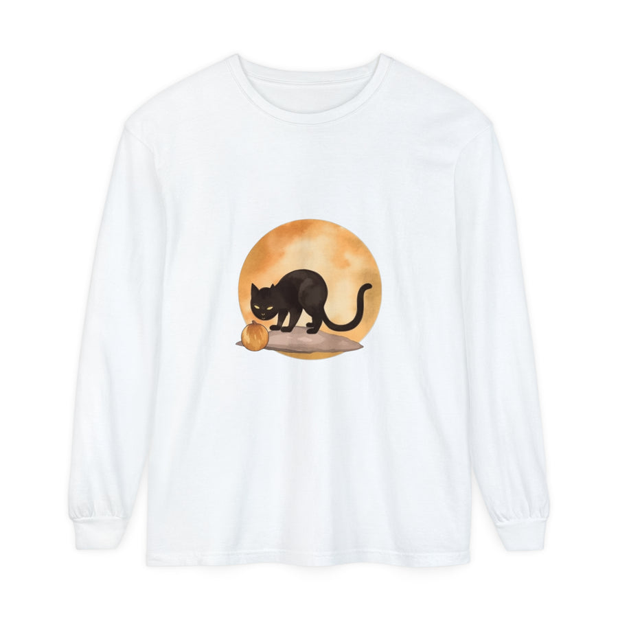 Black Cat & Moon Halloween T-Shirt with Spooky Design for October 31st