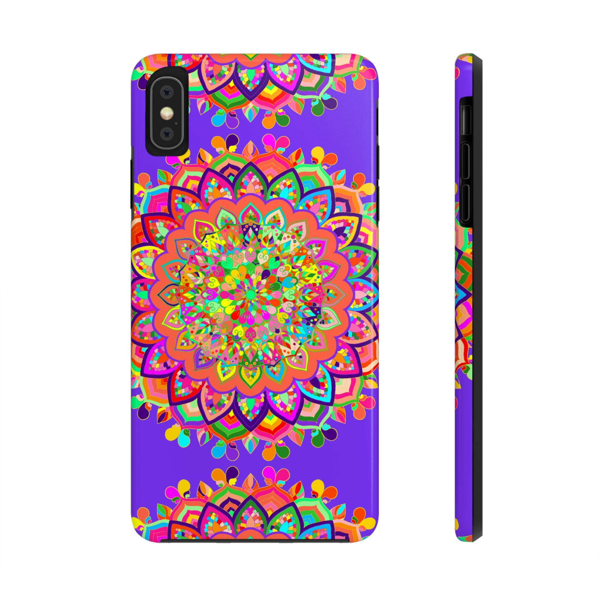 Hand drawn purple Mandala Art phone case with intricate design and durable protection