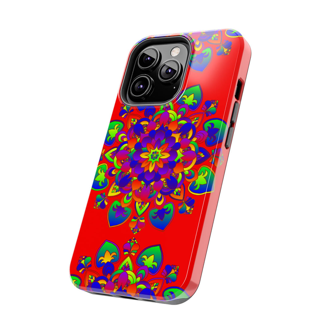 Hand-drawn intricate red mandala art phone case for stylish protection